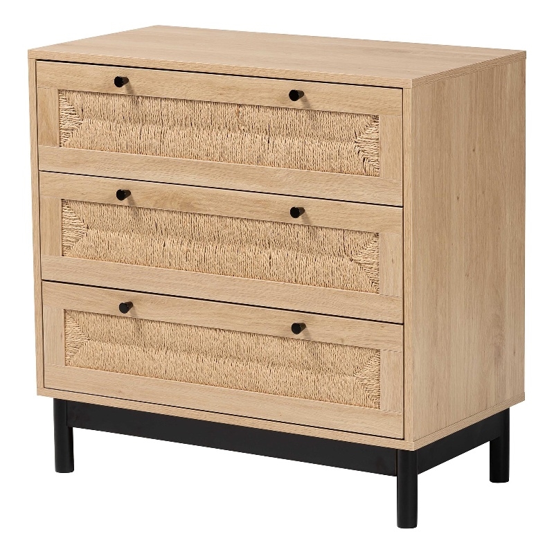 Baxton Studio Cherelle 3-Drawer Mid-Century Wood Storage Cabinet in Brown/Black