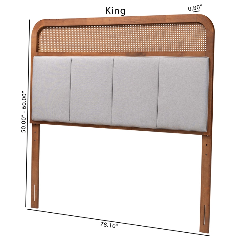 Baxton Studio Esti Wood & Fabric King Size Headboard in Walnut and Gray