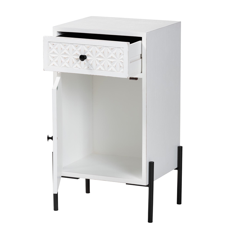 Baxton Studio Nefeli 1-Drawer Wood/Metal Storage Cabinet in White/Black