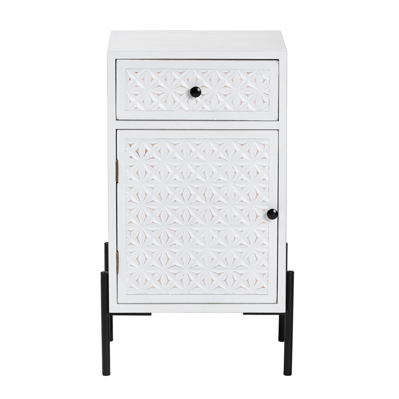 Baxton Studio Nefeli 1-Drawer Wood/Metal Storage Cabinet in White/Black