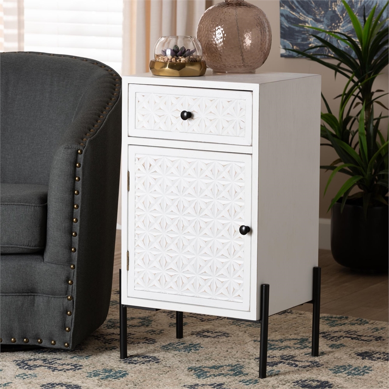 Baxton Studio Nefeli 1-Drawer Wood/Metal Storage Cabinet in White/Black