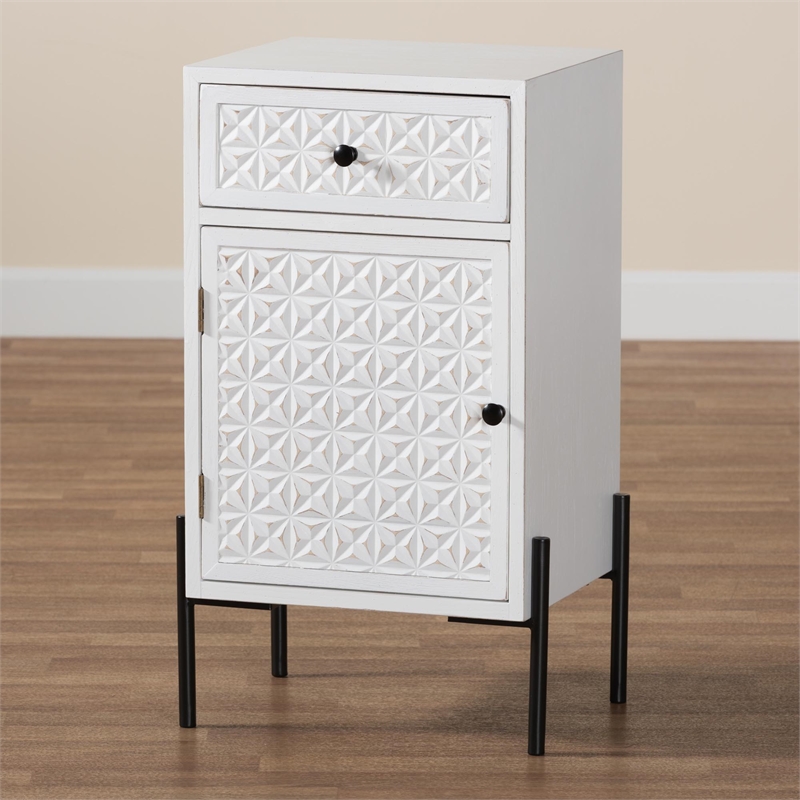 Baxton Studio Nefeli 1-Drawer Wood/Metal Storage Cabinet in White/Black