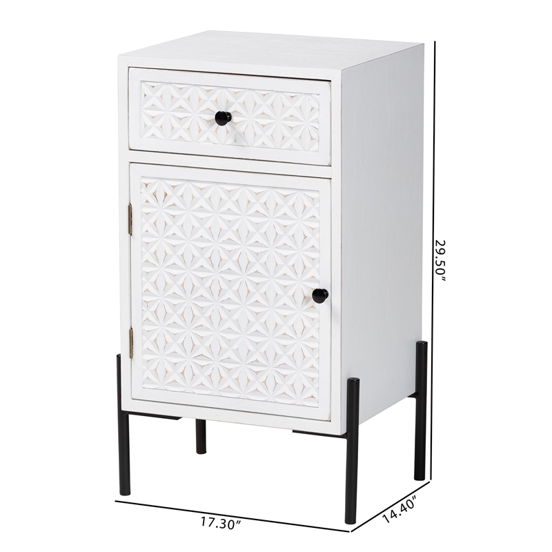 Baxton Studio Nefeli 1-Drawer Wood/Metal Storage Cabinet in White/Black