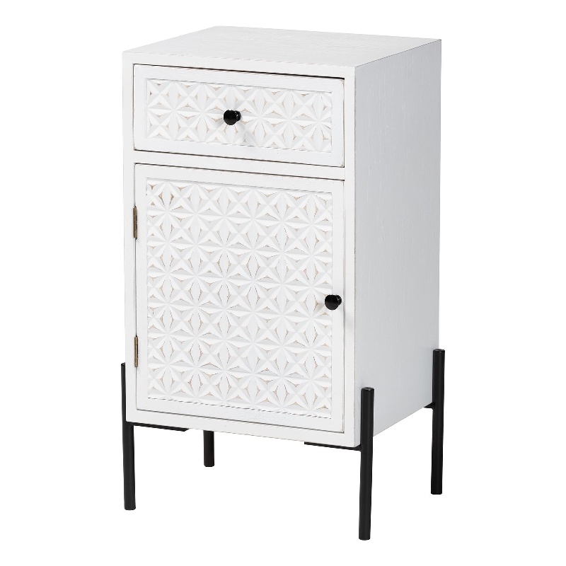 Baxton Studio Nefeli 1-Drawer Wood/Metal Storage Cabinet in White/Black