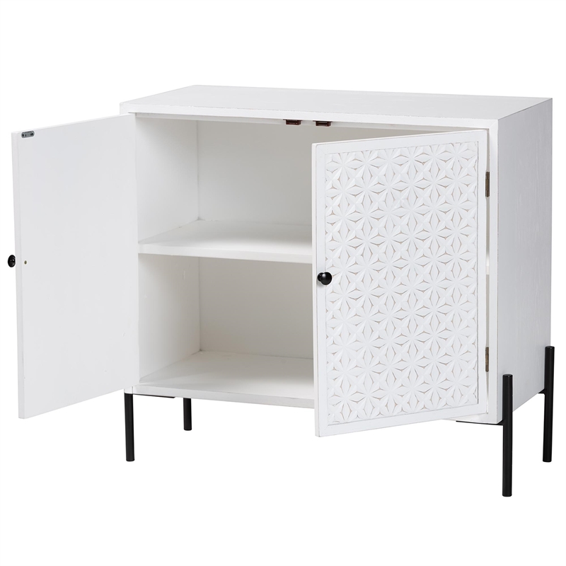 Baxton Studio Nefeli 2-Door Wood/Metal Storage Cabinet in White/Black