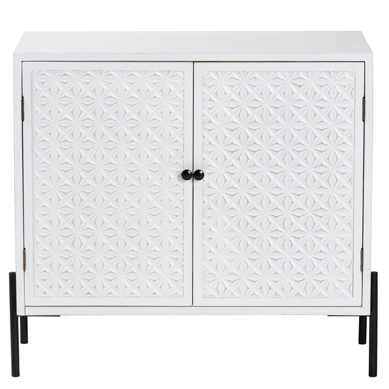 Baxton Studio Nefeli 2-Door Wood/Metal Storage Cabinet in White/Black