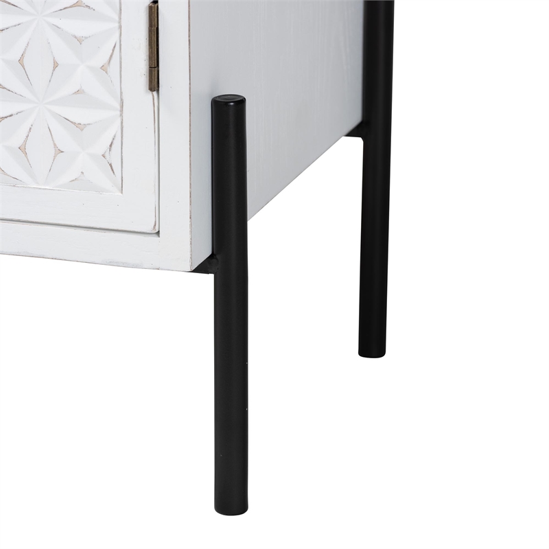 Baxton Studio Nefeli 2-Door Wood/Metal Storage Cabinet in White/Black