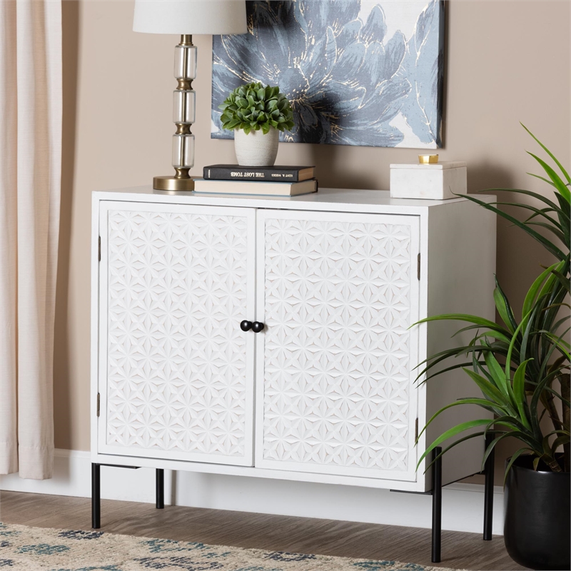 Baxton Studio Nefeli 2-Door Wood/Metal Storage Cabinet in White/Black