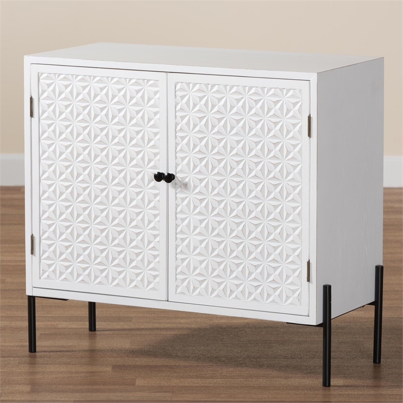 Baxton Studio Nefeli 2-Door Wood/Metal Storage Cabinet in White/Black