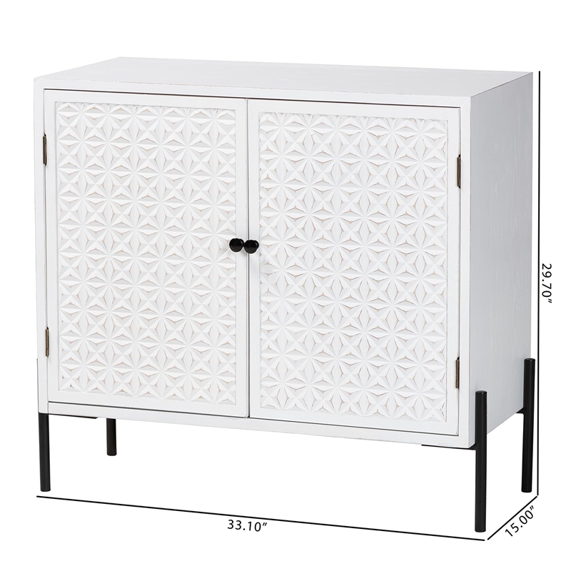 Baxton Studio Nefeli 2-Door Wood/Metal Storage Cabinet in White/Black