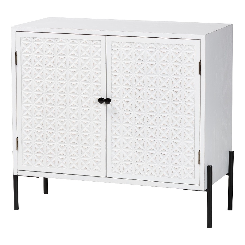 Baxton Studio Nefeli 2-Door Wood/Metal Storage Cabinet in White/Black
