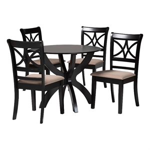 Baxton Studio Noemi 5-Piece Fabric/Wood Dining Set in Beige/Dark Brown