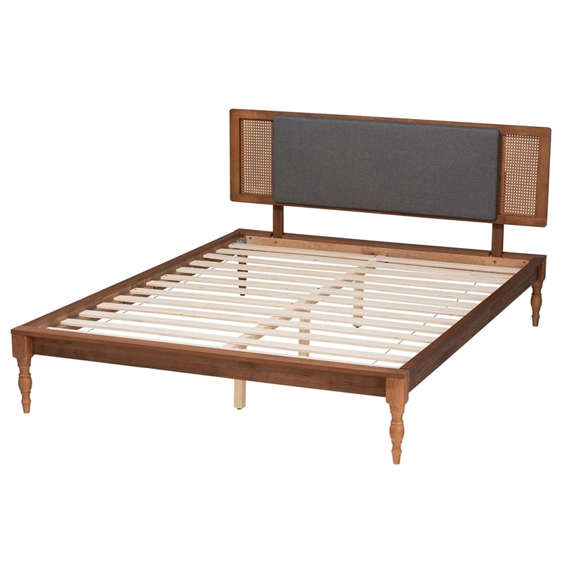 Baxton Studio Eliseo Fabric/Wood Queen Size Platform Bed in Dark Gray/Brown