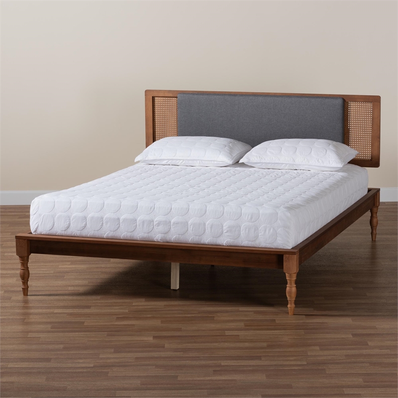 Baxton Studio Eliseo Fabric/Wood Queen Size Platform Bed in Dark Gray/Brown