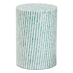 Baxton Studio Draven Wood & Mother of Pearl End Table in White and Blue