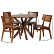 Baxton Studio Linnet 5-Piece Wood & Rattan Dining Set in Brown