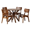 Baxton Studio Linnet 5-Piece Wood & Rattan Dining Set in Brown