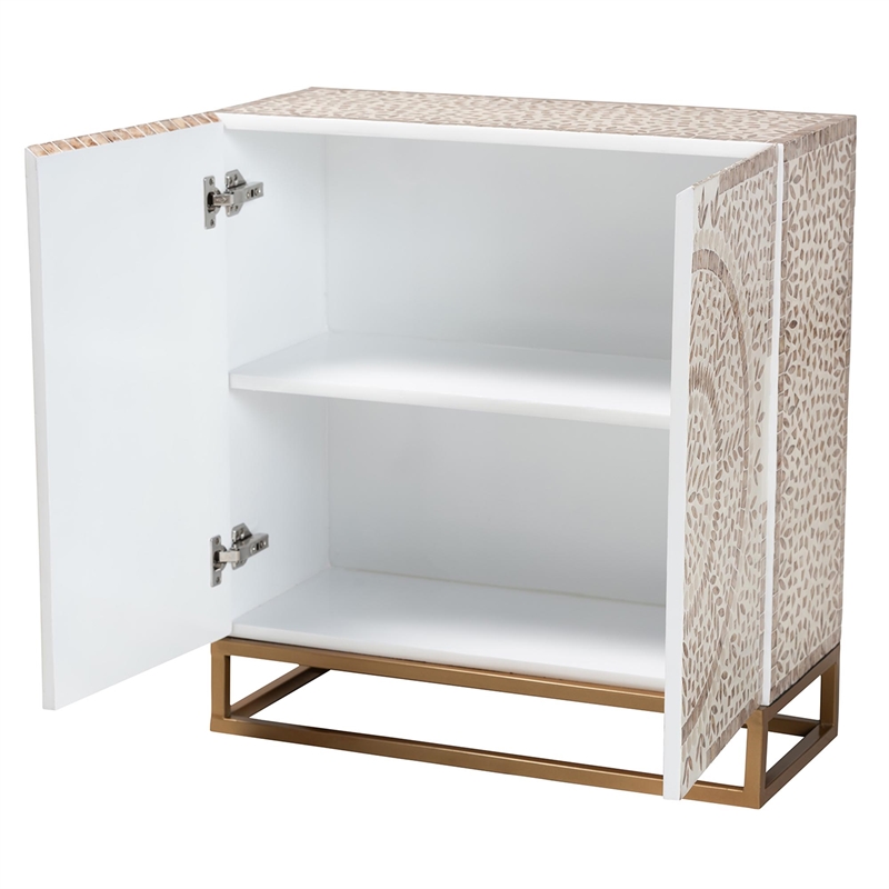 Baxton Studio Ercilia Wood & Mother of Pearl Storage Cabinet in White and Brown