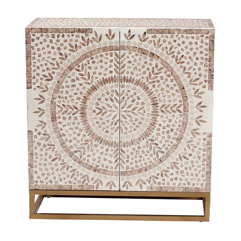 Baxton Studio Ercilia Wood & Mother of Pearl Storage Cabinet in White and Brown
