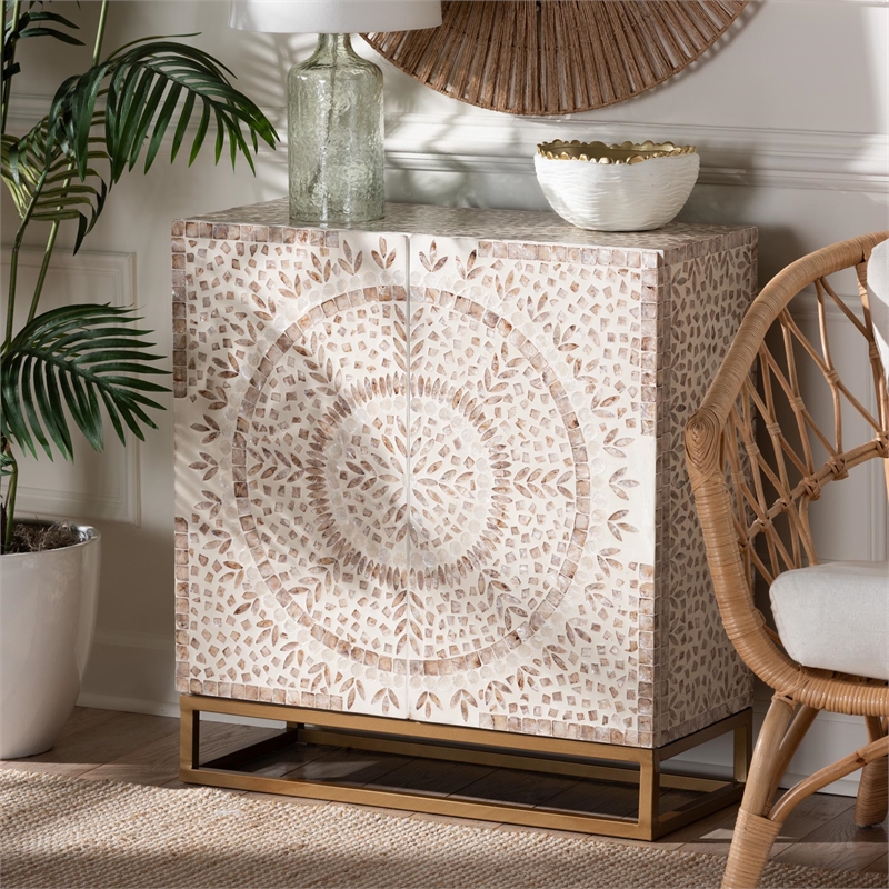 Baxton Studio Ercilia Wood & Mother of Pearl Storage Cabinet in White and Brown