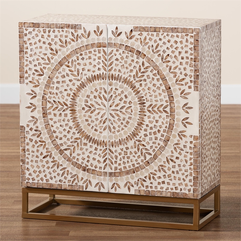 Baxton Studio Ercilia Wood & Mother of Pearl Storage Cabinet in White and Brown