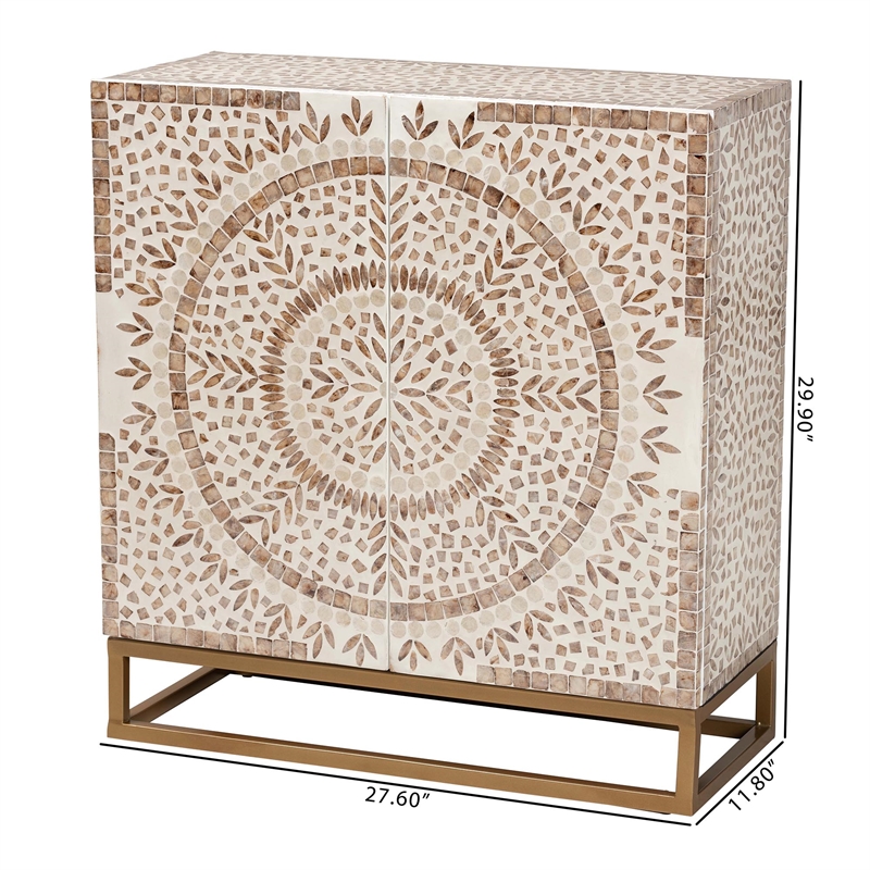 Baxton Studio Ercilia Wood & Mother of Pearl Storage Cabinet in White and Brown