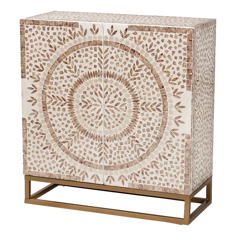 Baxton Studio Ercilia Wood & Mother of Pearl Storage Cabinet in White and Brown