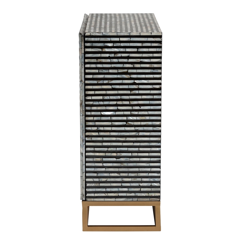 Baxton Studio Belenus Mother of Pearl & Metal Storage Cabinet in Black/Gray/Gold