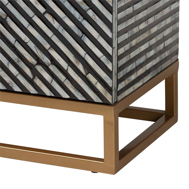 Baxton Studio Belenus Mother of Pearl & Metal Storage Cabinet in Black/Gray/Gold