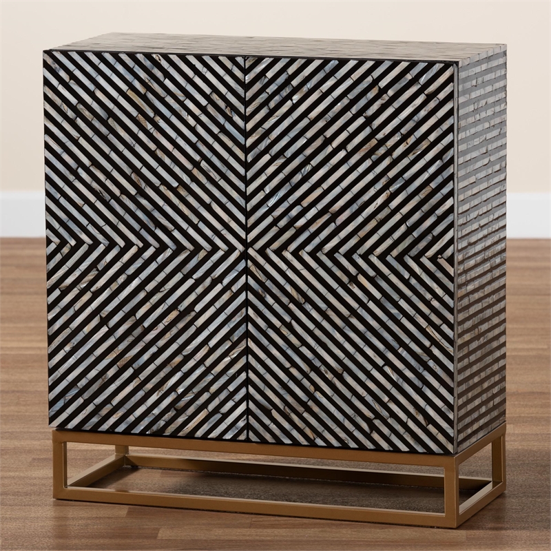 Baxton Studio Belenus Mother of Pearl & Metal Storage Cabinet in Black/Gray/Gold