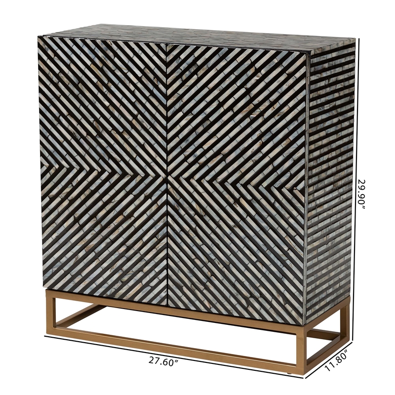 Baxton Studio Belenus Mother of Pearl & Metal Storage Cabinet in Black/Gray/Gold