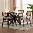 Baxton Studio Linnet 5-Piece Wood & Rattan Dining Set in Brown