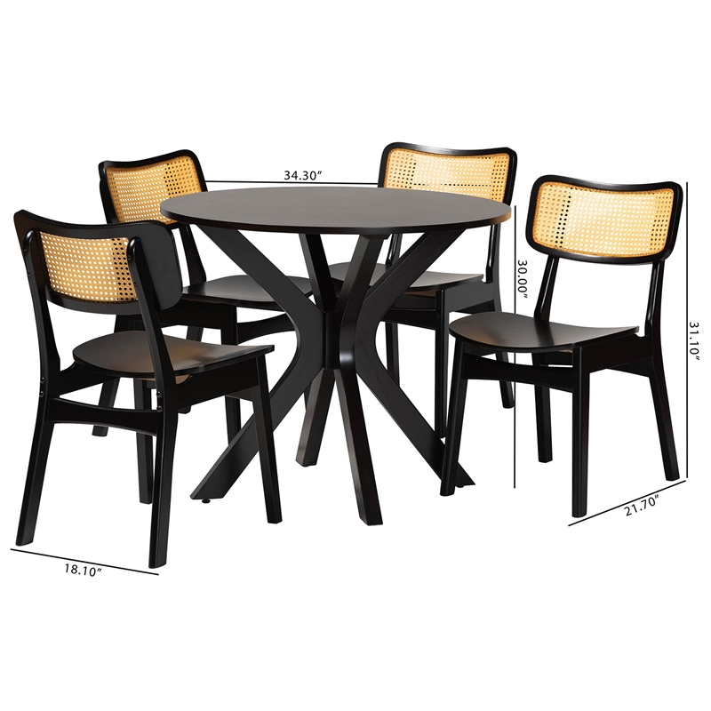 Baxton Studio Linnet 5-Piece Wood & Rattan Dining Set in Brown