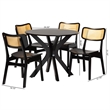 Baxton Studio Linnet 5-Piece Wood & Rattan Dining Set in Brown