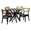 Baxton Studio Linnet 5-Piece Wood & Rattan Dining Set in Brown