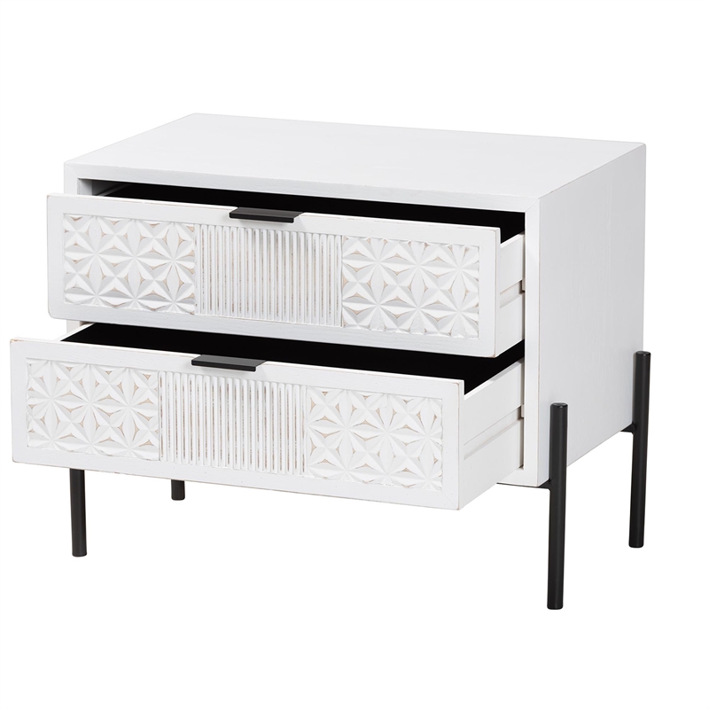 Baxton Studio Merryn White Wood and Black Metal 2-Drawer Storage Cabinet