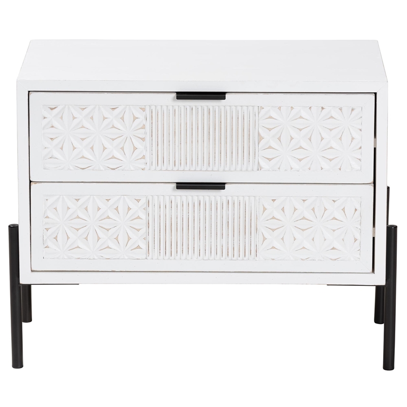 Baxton Studio Merryn White Wood and Black Metal 2-Drawer Storage Cabinet