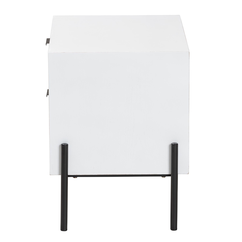 Baxton Studio Merryn White Wood and Black Metal 2-Drawer Storage Cabinet