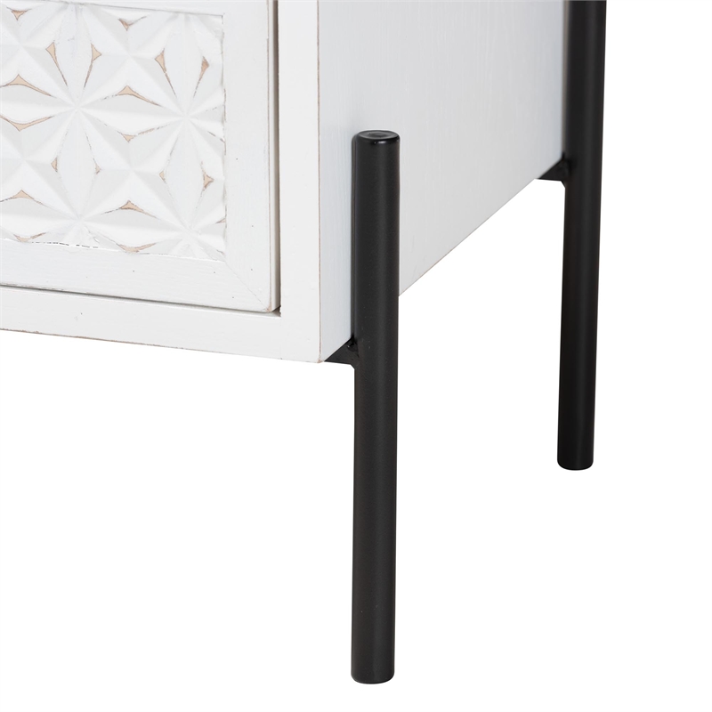 Baxton Studio Merryn White Wood and Black Metal 2-Drawer Storage Cabinet