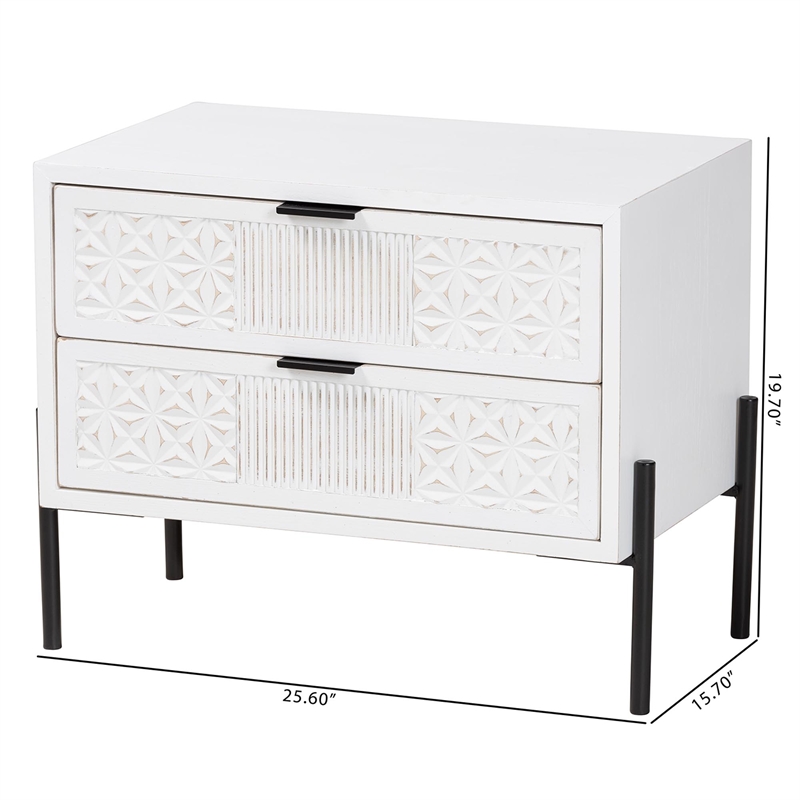 Baxton Studio Merryn White Wood and Black Metal 2-Drawer Storage Cabinet