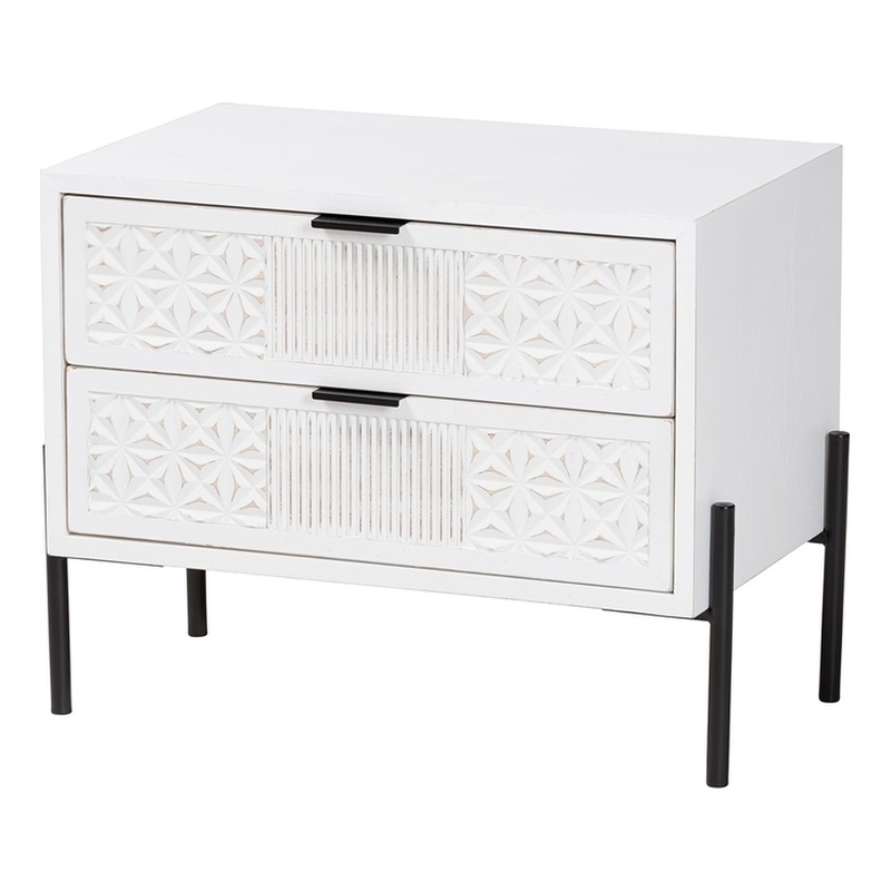 Baxton Studio Merryn White Wood and Black Metal 2-Drawer Storage Cabinet