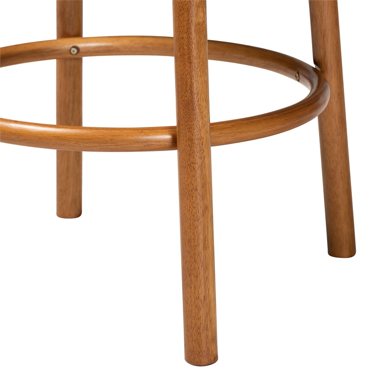 Baxton Studio Olwen Cream Boucle Fabric and Brown Wood 2-Piece Bar Stool Set