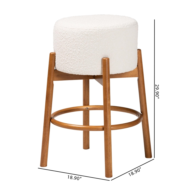 Baxton Studio Olwen Cream Boucle Fabric and Brown Wood 2-Piece Bar Stool Set