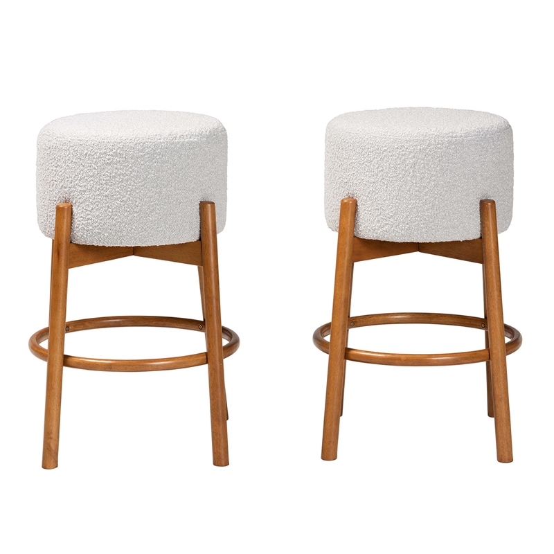 Baxton Studio Olwen Light Gray Fabric and Brown Wood 2-Piece Bar Stool Set