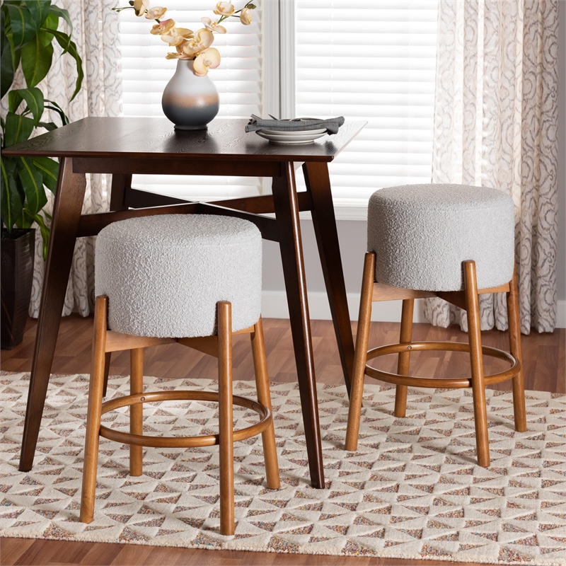 Baxton Studio Olwen Light Gray Fabric and Brown Wood 2-Piece Bar Stool Set