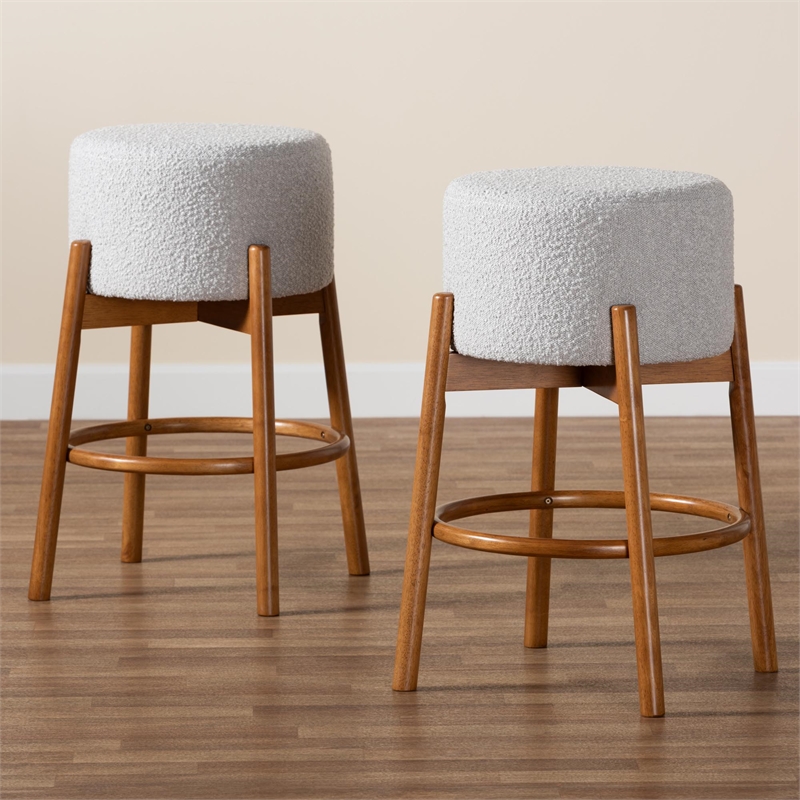 Baxton Studio Olwen Light Gray Fabric and Brown Wood 2-Piece Bar Stool Set