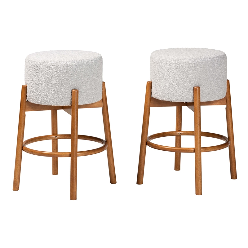 Baxton Studio Olwen Light Gray Fabric and Brown Wood 2-Piece Bar Stool Set