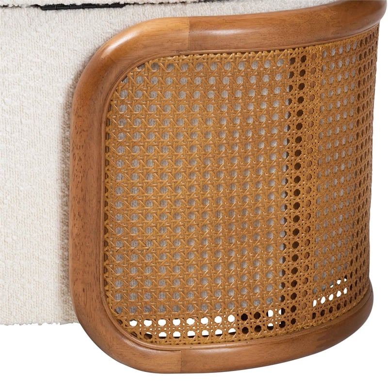 Baxton Studio Basira Cream Boucle Fabric Storage Bench with Woven Rattan