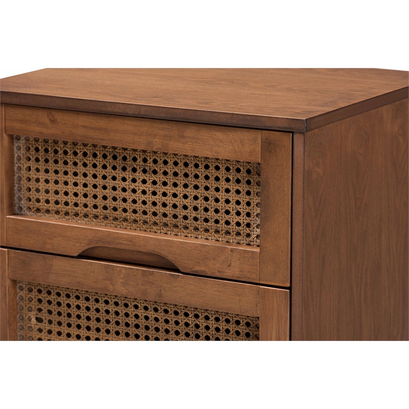 Baxton Studio Nura Walnut Brown Wood and Rattan Full Size 3-Piece Bedroom Set