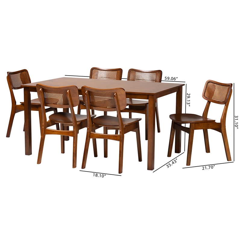 Baxton Studio Estera Walnut Brown Finished Wood and Rattan 7-Piece Dining Set